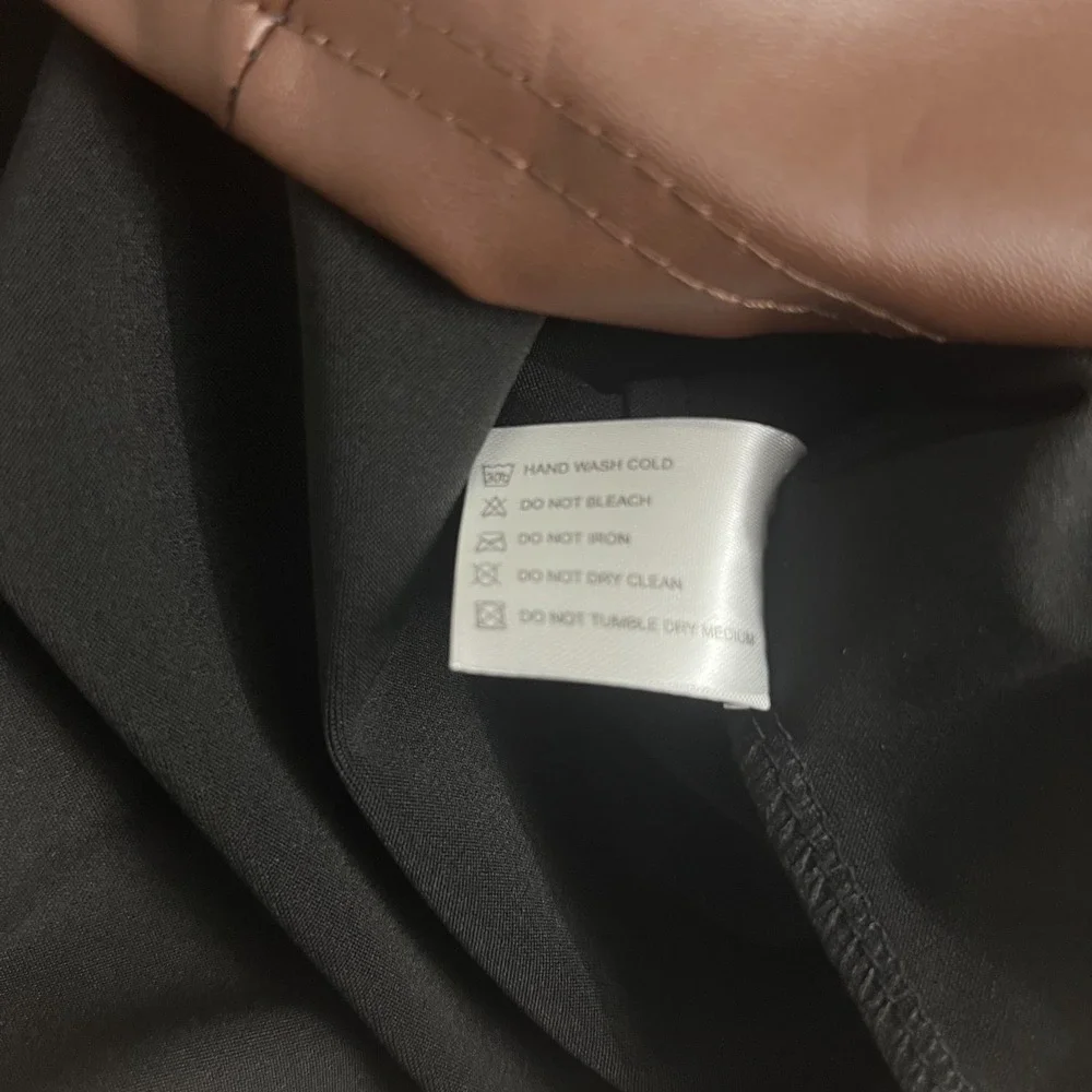 Sexy Brown Faux Leather Mini Skirt Side Thigh Slit High Waist Bodycon Size Small